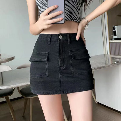 Xpqbb Summer Denim Short Skirt for Women Sexy Slim High Wiast Wrap Hip Mini Skirts Woman Korean Chic Pockets Shorts Jeans Skirt Badiee Stylez