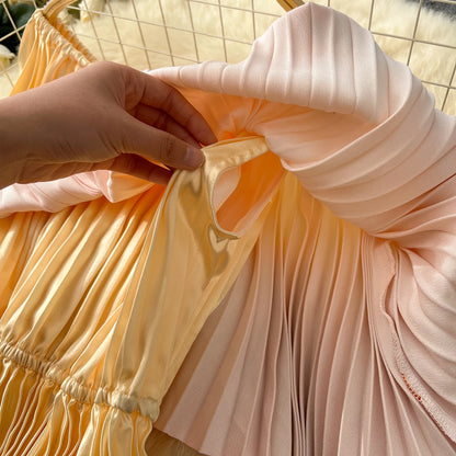 SINGREINY 2025 Gradient Party Long Dress Female Off Shoulder Elastic Waist A Line Sundress Vacation Luxury Pleated Maxi Dresses