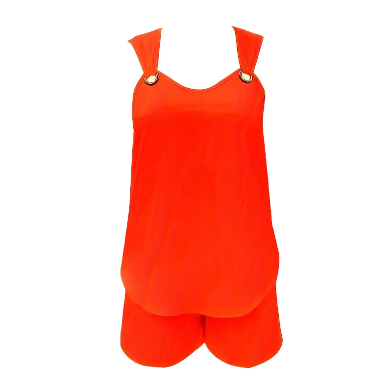 Women's Casual Fashion Set with Suspender Sleeveless Solid Color Top and Pants Set Summer Comfortable Clothing