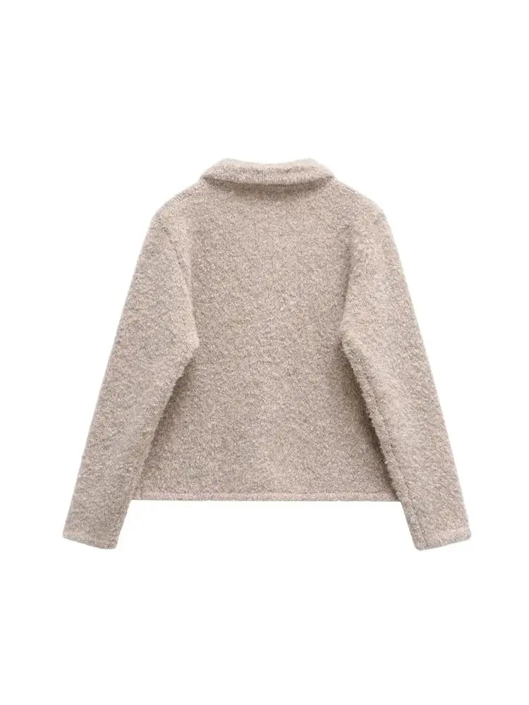 TRZA Women's Floral Button Knit Cardigan Sweater Lapel Collar Long Sleeve Chic Outerwear Fashion Top