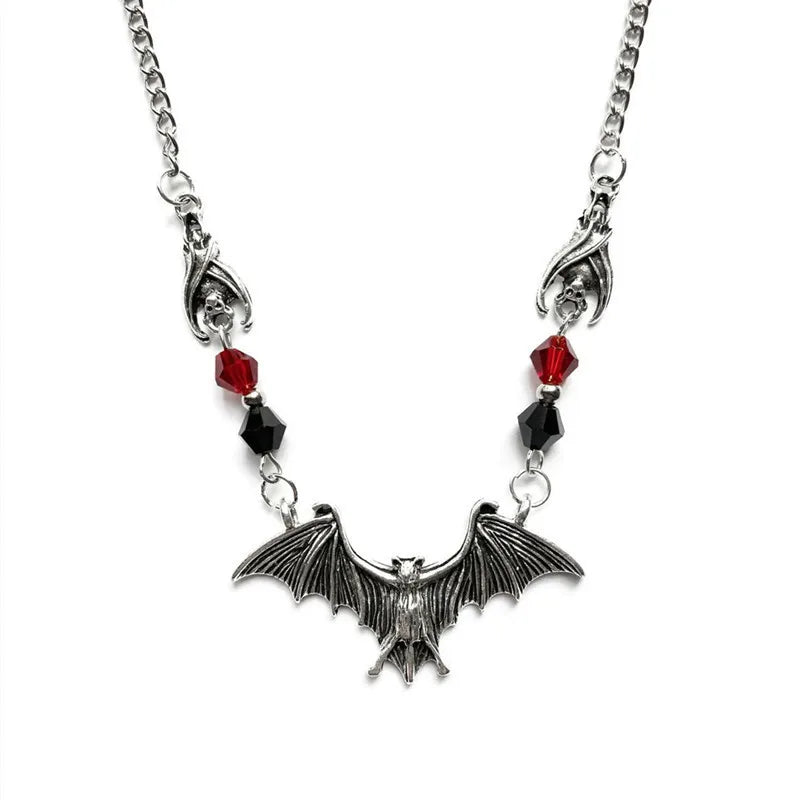 Punk Crystal Bead Chain Gothic Necklace for Woman Animal Horror Black Bat Punk Jewelry Gift Witch Choker Halloween Gift 2