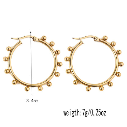 Stainless Steel Women's Hoop Earrings, Non Fading Fashionable Gold Color Metal Bead Earrings, Classic Jewelry Accessories RH136 D CHINA