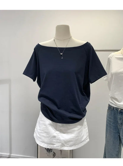 T-shirts Women Solid Simple Summer Casual Cleanfit Short Sleeve All-match Young Girls Streetwear Y2k Top Aesthetic Clothes Ins