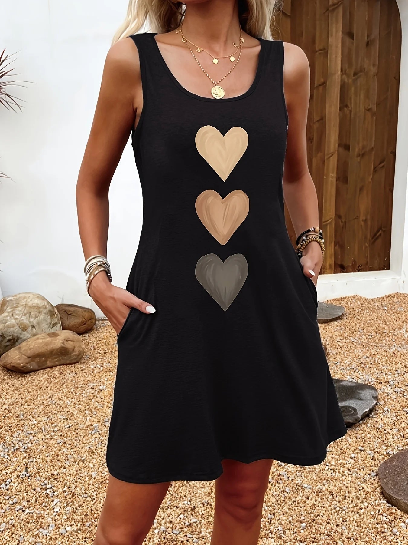 Women's Summer Sleeveless Tank Top Dress Sexy Women's summer loose sleeveless short mini dress with black print
