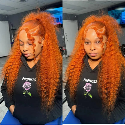 Orange Ginger Lace Front Wig Curly Human Hair Wigs 30 32 Inch Deep Wave Frontal Wig 13x4 13x6 HD Lace Front Human Hair Wig