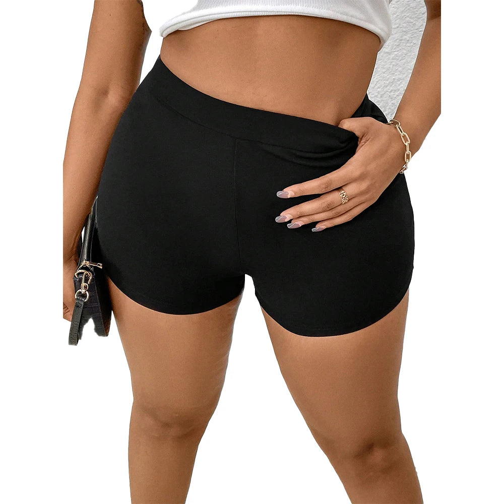 Plus Size Women's Plus Size Pleated Front Hollow Shorts High Waisted Asymmetric Mini Shorts Solid Colour
