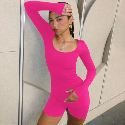 Sexy Autumn Playsuits Women New 2024 Skinny Solid Fashion Long Sleeves Slim Jumpsuits Elegant Lady Simple Basic Knitted Clothing Badiee Stylez