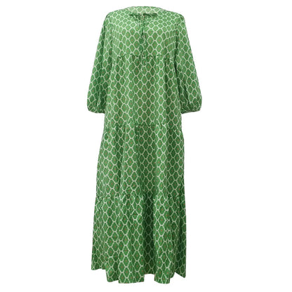 Puff Sleeve Boho Maxi Dress Elegant Women Summer 2022 Casual Floral Drawstring V-Neck Loose Holiday Beach Dresses Party Vestidos Badiee Stylez