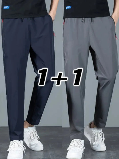 2 Pieces Men's Casual Pants Stretch Elastic Waist Jogger Korean Classic Blue Black Gray Male Brand Trousers Plus Size Badiee Stylez