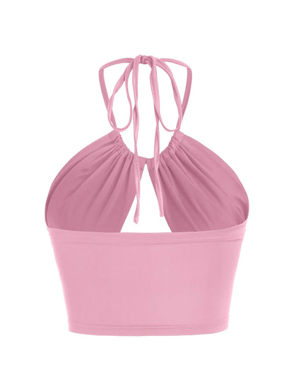 Europe and the United States solid color hanging neck small tube top hollowed out umbilical slim hot girl suspender vest