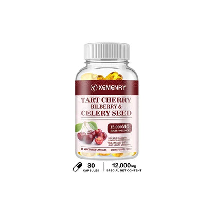 Organic Tart Cherry & Celery Seed Capsules - Uric Acid Cleanse, Support Sleep & Joint Health Muscle Repair Supplement 30 Capsules