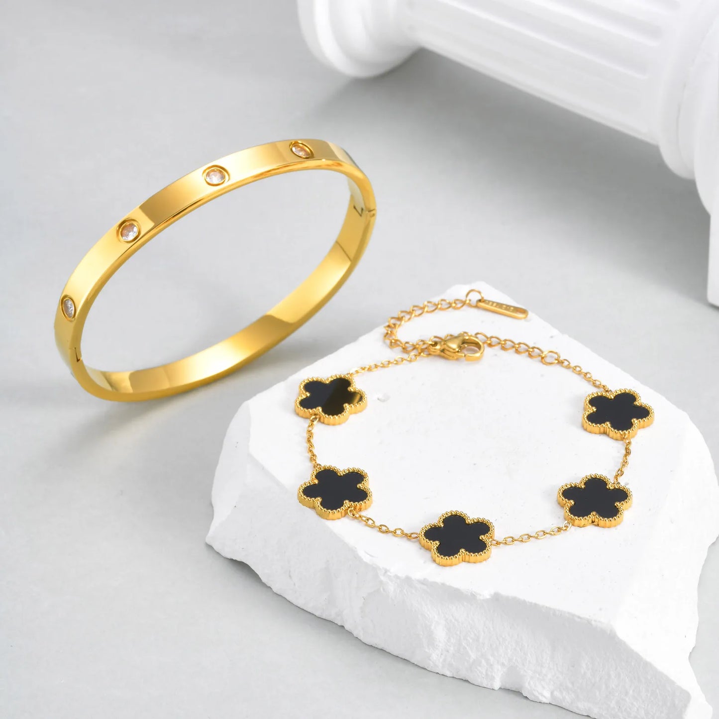 Vnox Exquisite 13mm Clover Bracelet Set for Women, Love Gift Bracelets for Wife Mothers Day Jewelry, Stainless Steel Cuff Bangle Badiee Stylez