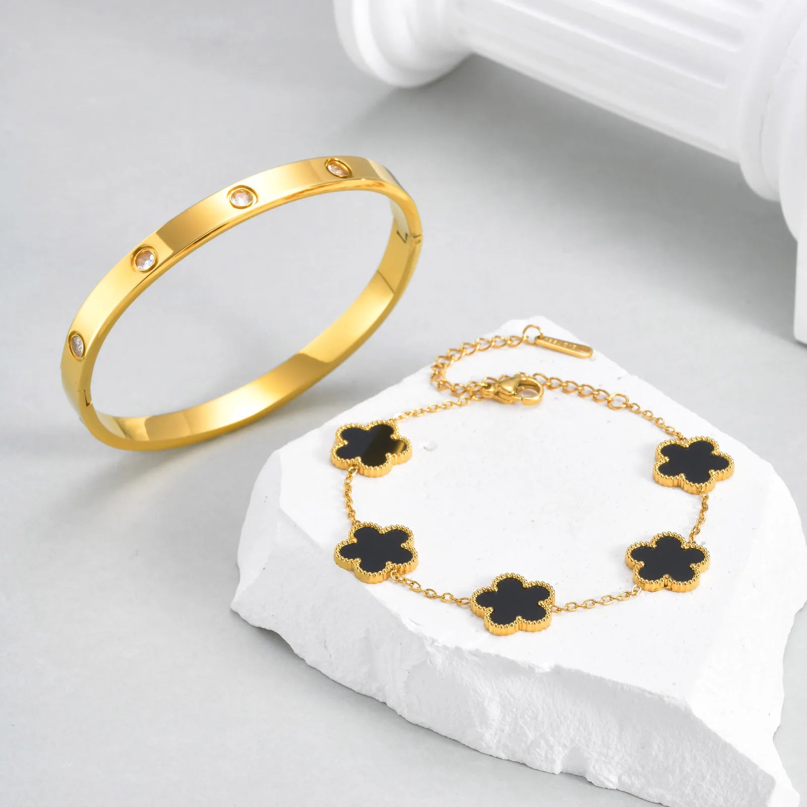 Vnox Exquisite 13mm Clover Bracelet Set for Women, Love Gift Bracelets for Wife Mothers Day Jewelry, Stainless Steel Cuff Bangle Badiee Stylez