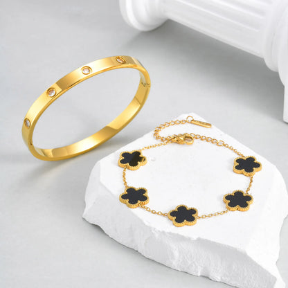 Vnox Exquisite 13mm Clover Bracelet Set for Women, Love Gift Bracelets for Wife Mothers Day Jewelry, Stainless Steel Cuff Bangle Badiee Stylez