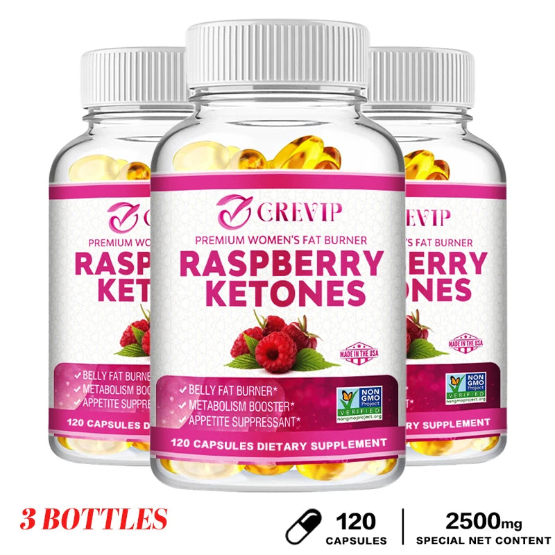 Raspberry Ketones - Weight Loss Supplements, Appetite Suppressants, Fat Burners, Pure Energy and Metabolism Boosters 120 Capsule-3bottles