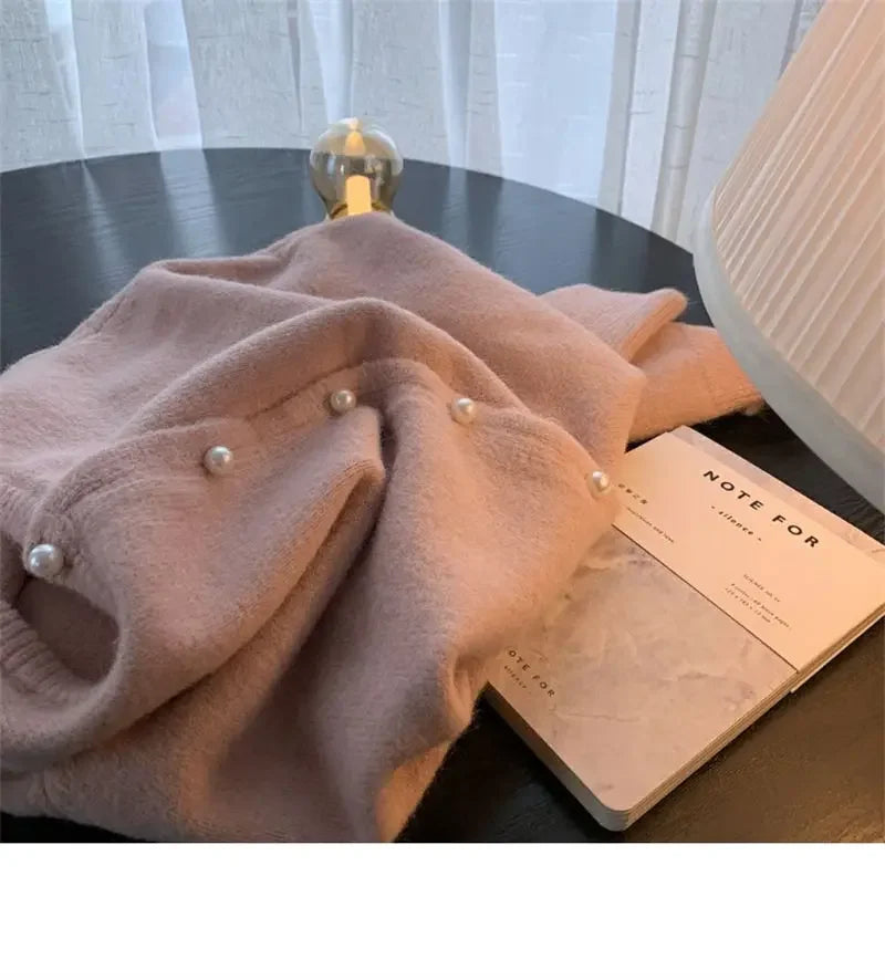 Solid Cardigan Sweater Fall Women Clothing Korean Fashion O-neck Long Sleeve Top Single Breasted Sweet Knitted Mujer Outerwear