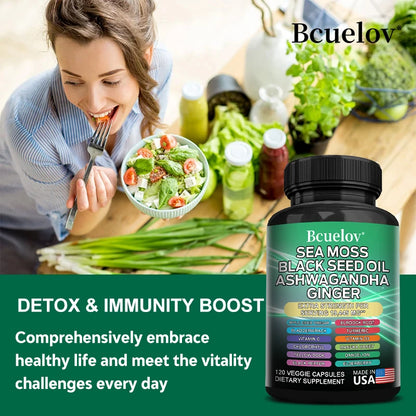 Black Cumin Seed Oil Vitamin C Mineral Supplement, Ashwagandha, 19445 mg, Supports Thyroid Health, Immune System, 120 Capsules