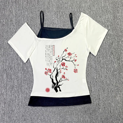 Beautiful Flower pattern Print vest Women Crop top Casual fashion Tops cute Comfortable sexy Female Clothes Sweet Girl Baby Top WHITE1