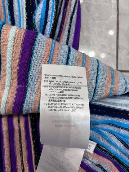 Women V Neck Long Sleeve Bright Silk Color Mosaic Stripe Waist Temperament Long Knitted Dress Badiee Stylez