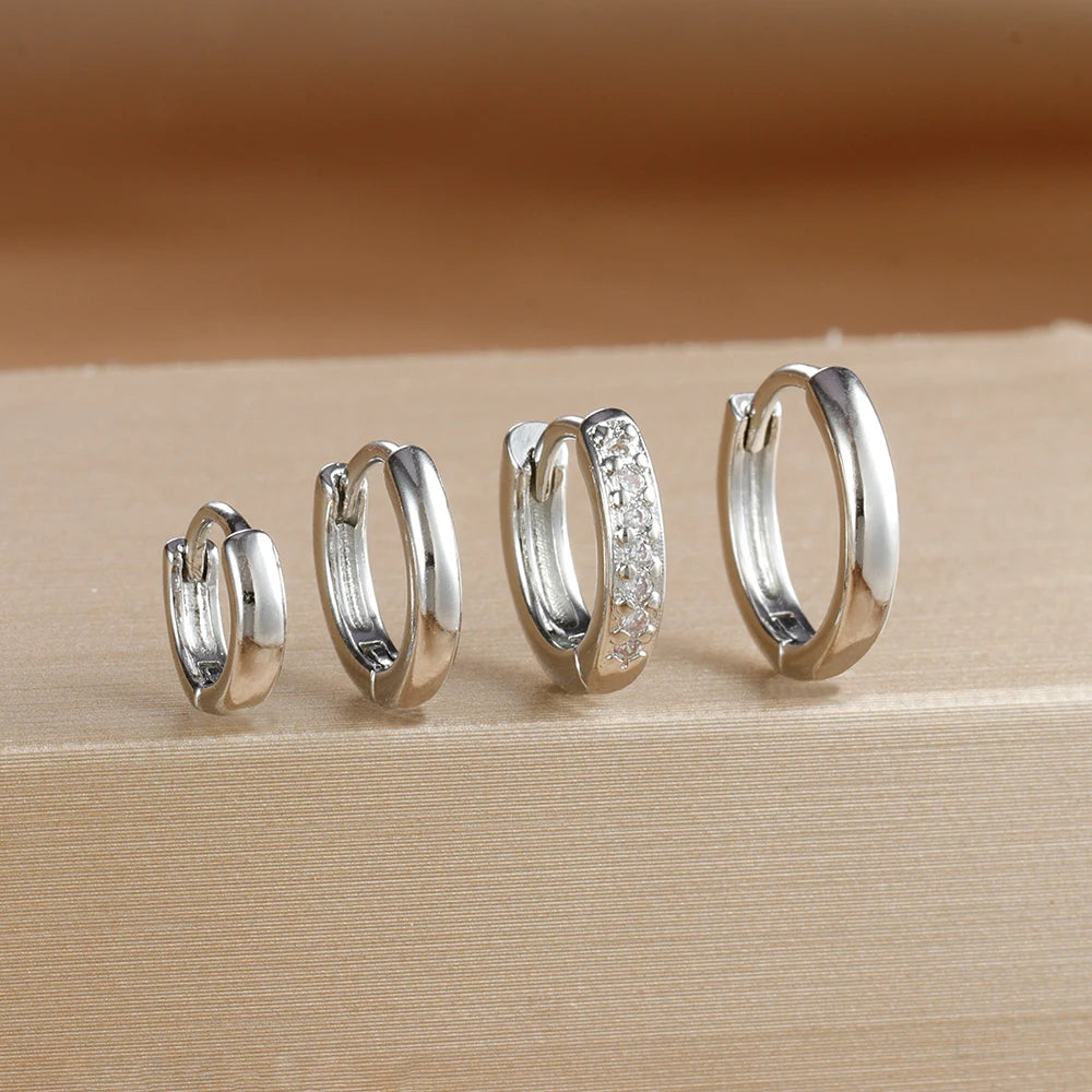 4PCS Set Stainless Steel Huggie Minimal Hoop Earrings 6/8/10mm Crystal Zirconia Helix Tragus Cartilage Earrings Piercing Jewelry Badiee Stylez