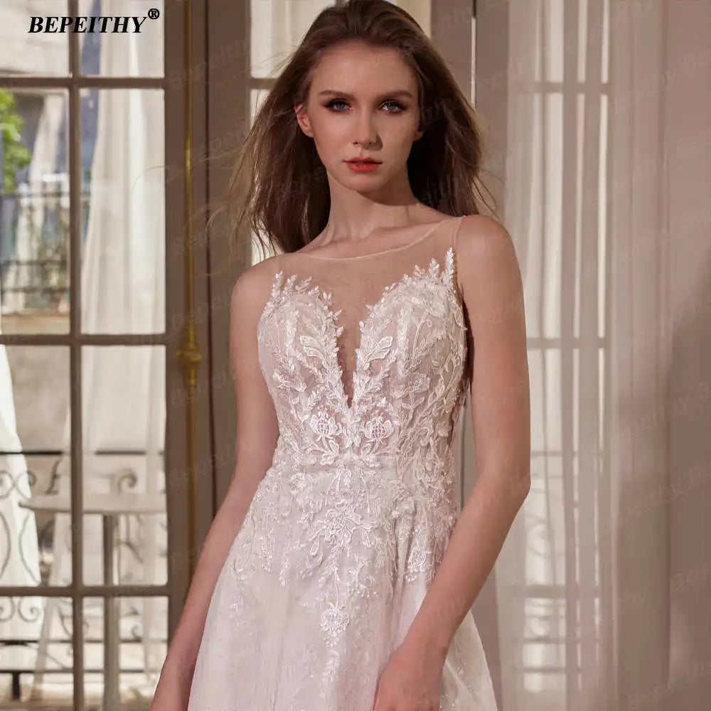 BEPEITHY Customized Strapless A Line Off Shoulder Long Sleeves Bride Ivory Wedding Dresses Glitter Court Train Bridal Gown 2025 Badiee Stylez