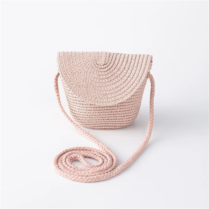 Flip children's Bag Cute Grass Woven Handbag Little Girl Crossbody Fashion Cute Zero Wallet Summer Beach Shoulder Bags