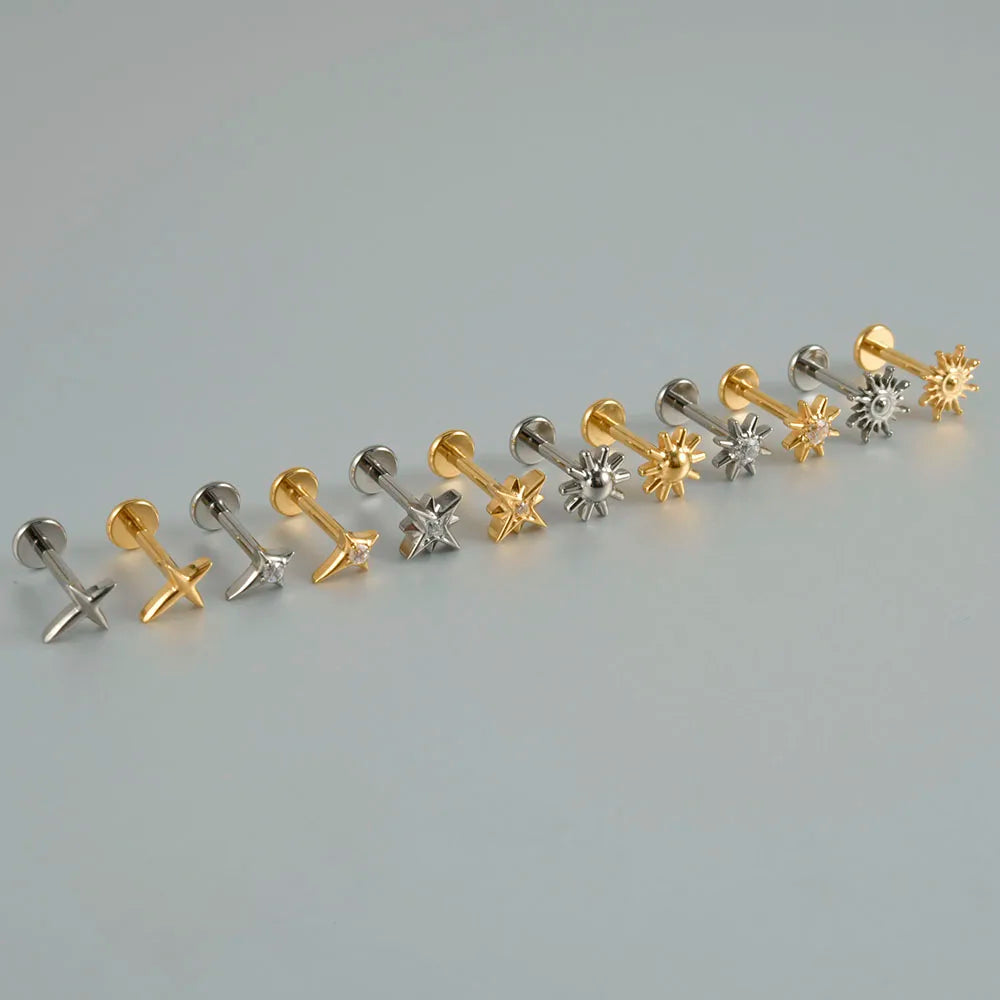 ASTM F136 Solid Titanium Internally Threaded Cross Cz Cartilage Earrings Stud Helix Tragus Lobe Piercing Labret Lip Ring Jewelry