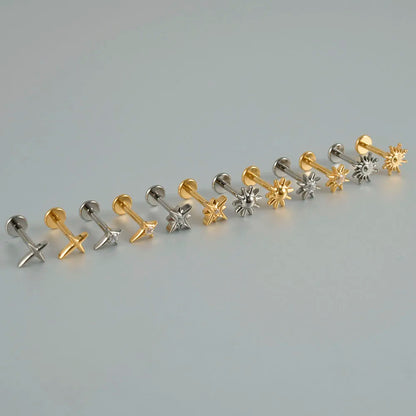 ASTM F136 Solid Titanium Internally Threaded Cross Cz Cartilage Earrings Stud Helix Tragus Lobe Piercing Labret Lip Ring Jewelry