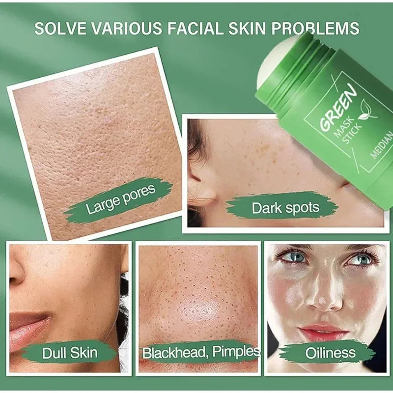 Green Tea Remove Blackhead Solid Mask Dispel Acne Blemish Cleansing Stick Mask Shrink Pores Tighten Whitening Repair Skin Care