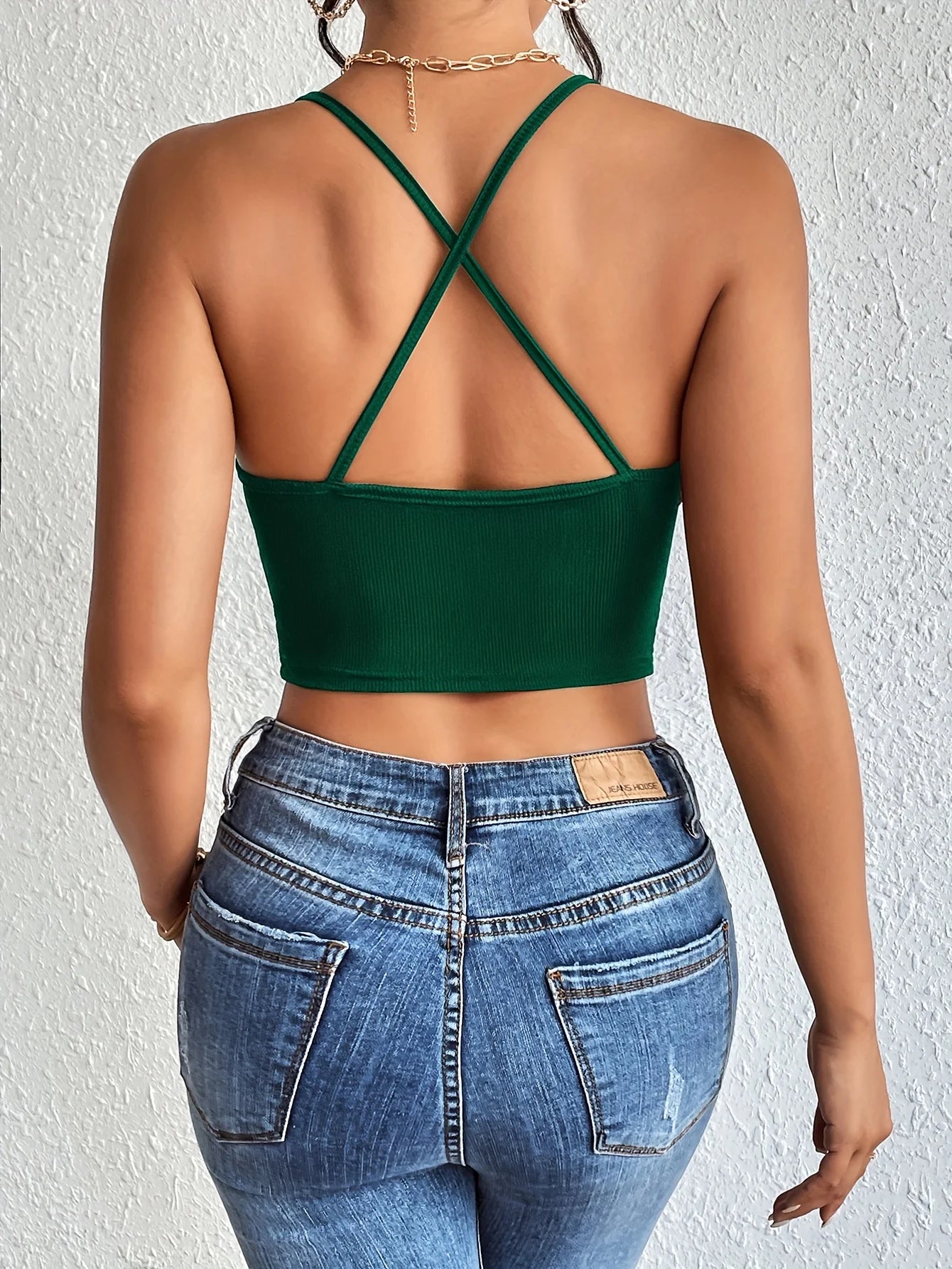 Chic Halter Neck Crop Top-Backless & Criss Cross Detail-Perfect for Summer Outings