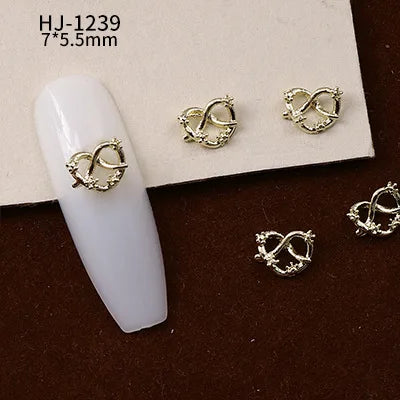20PCS 3D Glossy Gold Silver Metallic Love Heart Various Crook Frame Solid Alloy Nail Art Rhinestones Decorations Manicure Charms HJ-1239