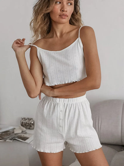 Mozuleva Women's Lace Up Cardigan Camisole Shorts 3-piece Set Spring Jacquard Pajamas Comfortable Women's Home Clothes Sets