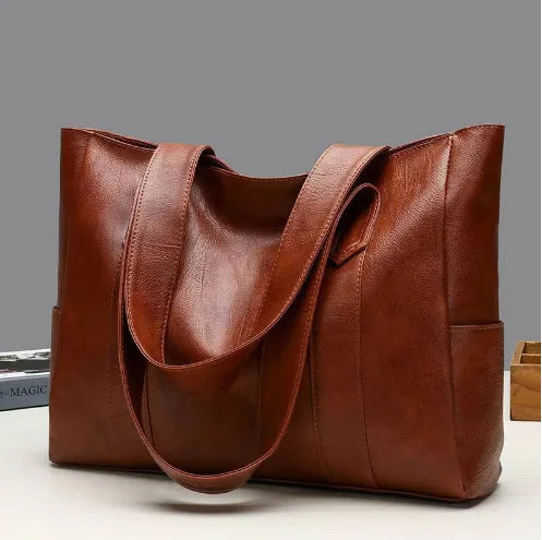 Vintage Large Capacity Tote Bag, Retro Vegan Shoulder Bag, Women's Casual Handbag For Commute ,Trendy Handbag with Soft Leather