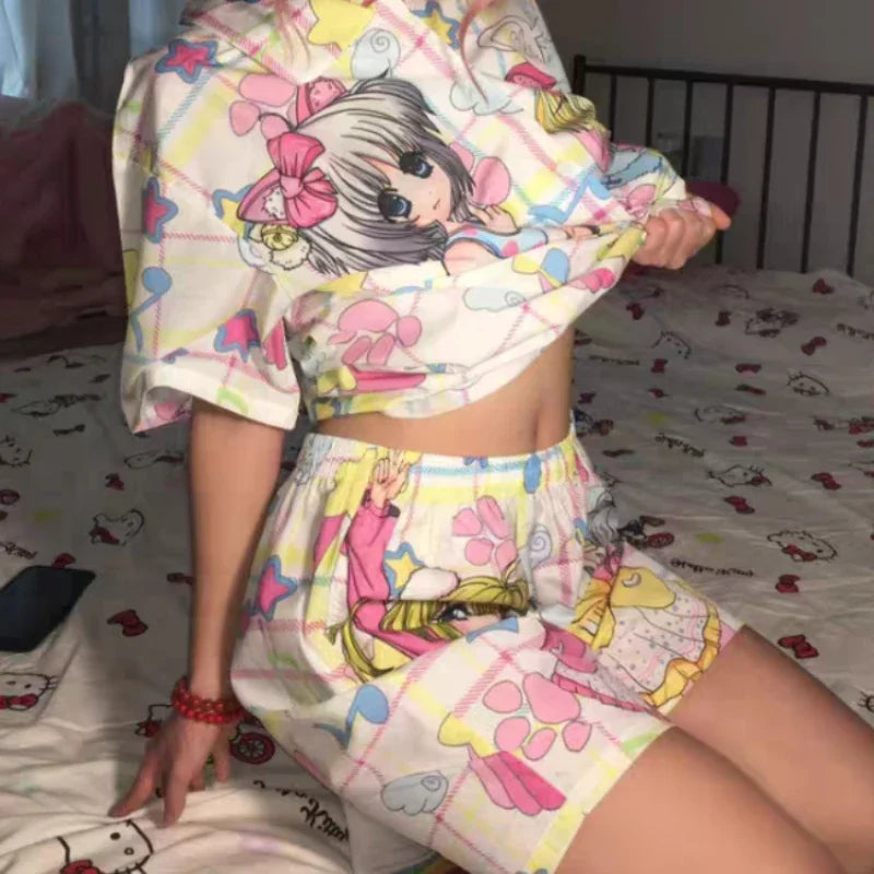 Pajamas Clothes Set Two Piece Set Women's Clothing Homewear Spring Summer Japanese Cartoon Comfort Casual Fashion Breathable Fit Badiee Stylez