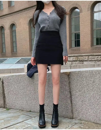 New style Office Women Hip Wrap Skirt Vintage Grey Tight Mini Skirt Korean Fashion High Waist Casual A Line Short Skirt Y2K