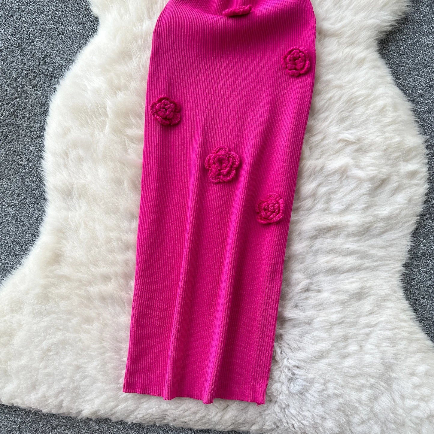 SINGREINY Knitted 3D Flower Chic Dress Sleeveless Slim Solid Elastic Sundress Women Summer Casual Fashion Bodycon Long Dresses