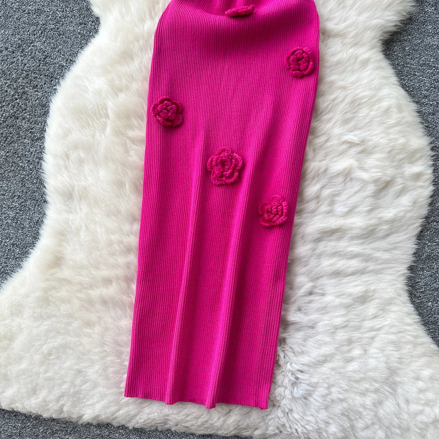 SINGREINY Knitted 3D Flower Chic Dress Sleeveless Slim Solid Elastic Sundress Women Summer Casual Fashion Bodycon Long Dresses