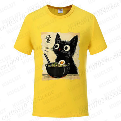 Funny Cat Ramen Graphic Tee Japanese Kawaii Anime Cat T-Shirt Fashion T-shirts Short Sleeve Clothes Trend Casual Unisex Tshirts X250102-1-9