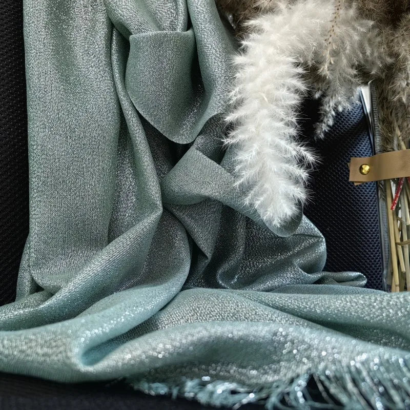 Lastest Brand Design Scarf Shiny Solid Color Shawls Rayon Fabric Gold Silk Silver Wire Head Shawl Fringe Hijab For Women