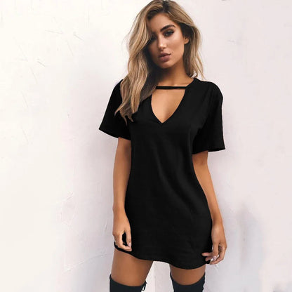 Sexy Elegant Dress Wrap Deep V Neck Cut Out Loose Dress Women Solid Color Short Sleeve Mini Dress Club Party Vestidos Badiee Stylez