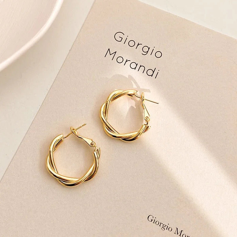 Trendy Gold Plated Geometric Gear Shape Circle Hoop Earrings for Women Girl Fashion Zircon Jewelry Buckle Type Badiee Stylez