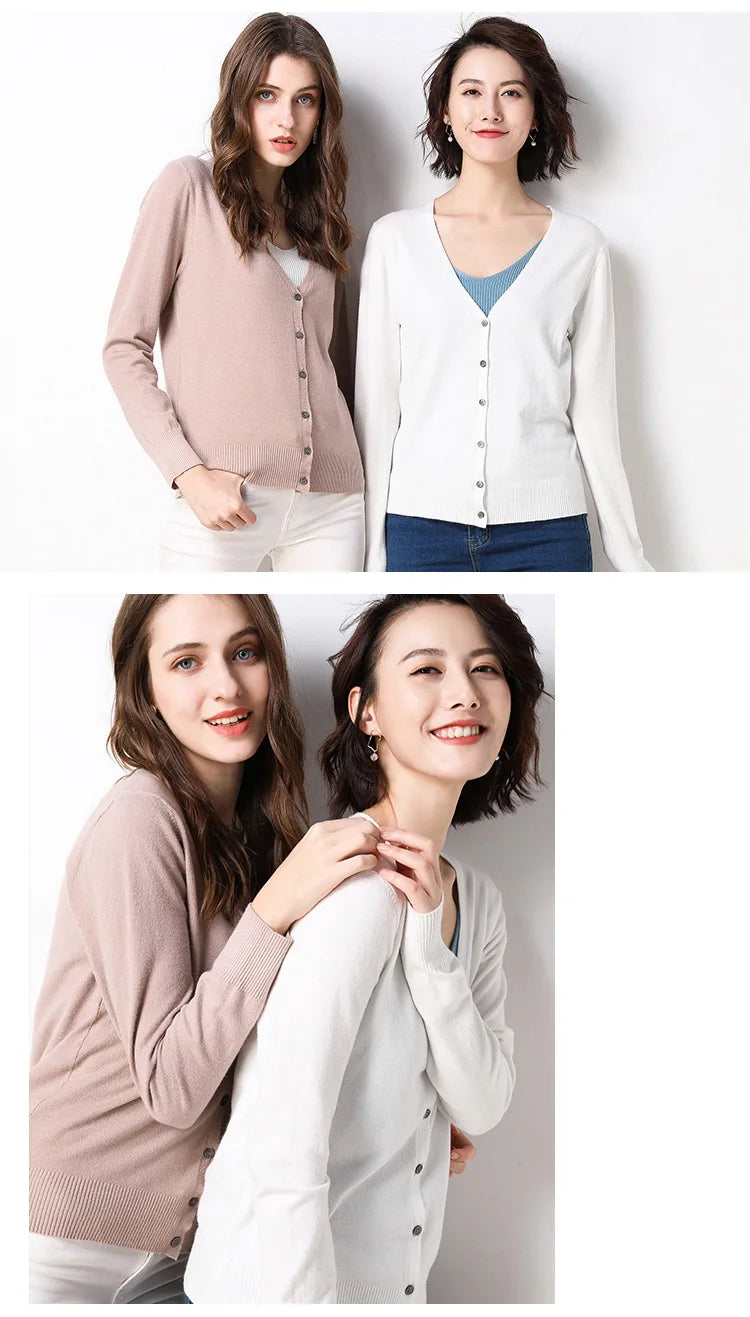 Women Cardigans 2025 Single Breasted Solid Knitted Shirt Spring Autumn Cardigan Korean Fashion V-neck Sweaters Knit Outerwear