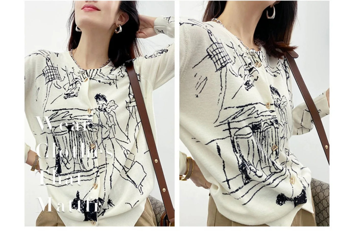 Graffiti Digital Jacquard Fine Imitation Fashion Wool Knitted Cardigan Women's 22 Spring Autumn Thin Loose Jacket Trendy Sweater