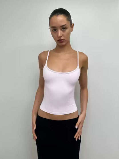 Tank Summer Women's Solid Color Slimming Stretch Fitness Camisole Basic Sports Bra Skin-Friendly Yoga Top Pink