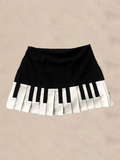 Yitimoky 2025 Spring Spliced Women Short Skirt Y2k Slim Design Harajuku Mini Skirt Female Empire Korea Style Chic Piano Skirt black
