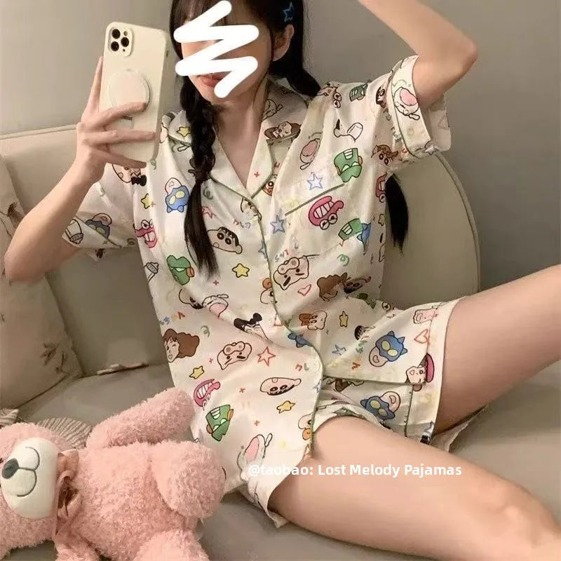 Summer ort Sve Cartoon Pencil Sketch Home Clothes Two-Piece Set for Women Cute Student Spwear Sweet Sle