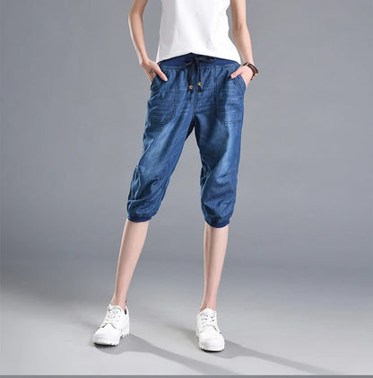 Summer Styles Loose Jeans For Women Calf-Length Harem Pants Elastic High Waist Thin Pants Fashion Jeans 4XL