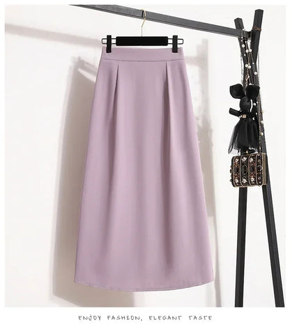 2025 Summer Female Fashionable Versatile Solid Skirts High Waisted Mid Length A-line Plus Size Skirt Split Wrap Body Skirt