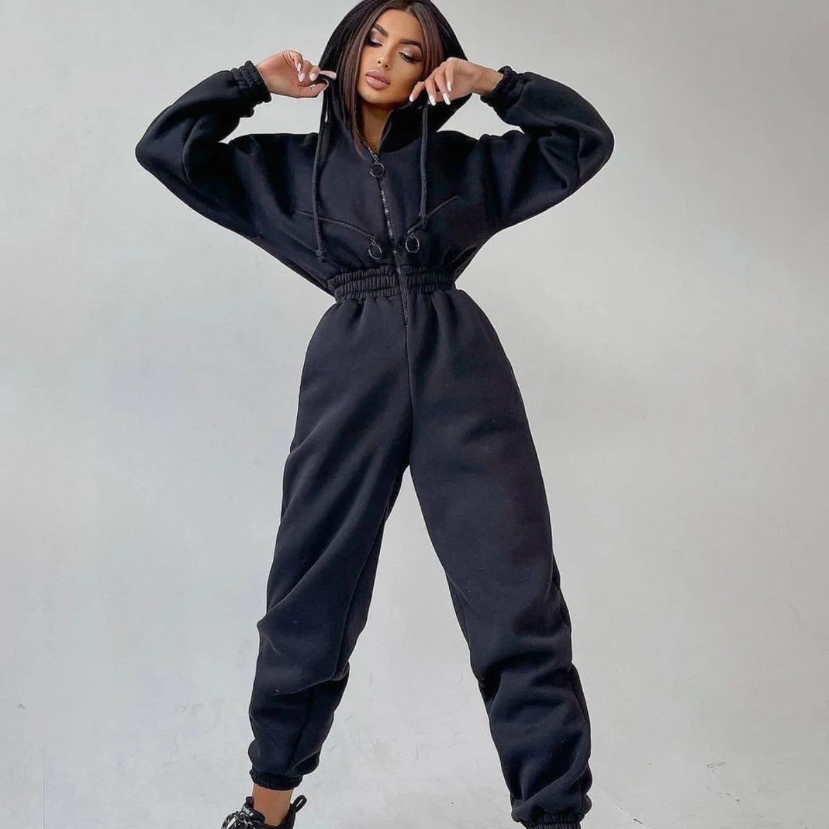Autumn Women's Monochrome Long-Sleeved Jumpsuit Solid Color Zip-up Sportswear Female Winter Casual Tracksuit Fashionable Hoodies Badiee Stylez