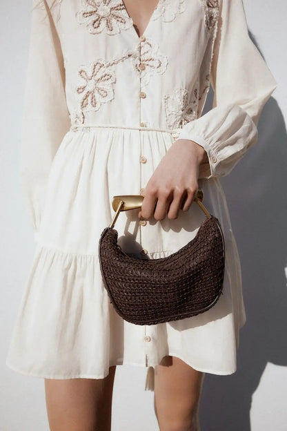 Summer Half-Moon Beach Straw Shoulder Bags Women's Straw Bucket Bag Purse Woven Straw Handbags Casual Tote Crossbody Bag